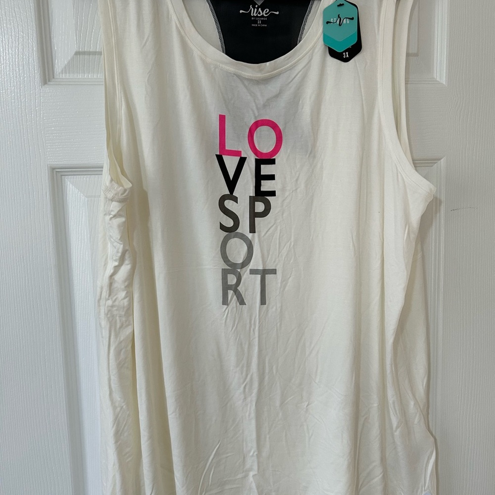 LuLaRoe 3X White Strong Tank Top with Pink, Black and Gray Lettering